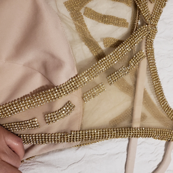 PARTY GOLD LONG DRESS WITH RHINESTONE SIZE 2XL - Picture 10 of 16